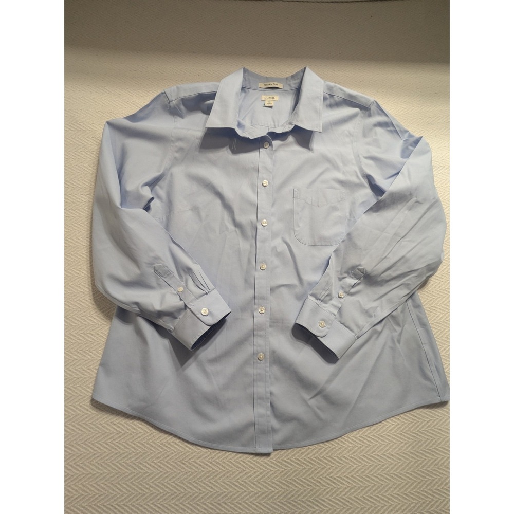 L.L.Bean Wrinkle Free Shirt Womens 1X Blue Cotton Button Front Office - Picture 2 of 16